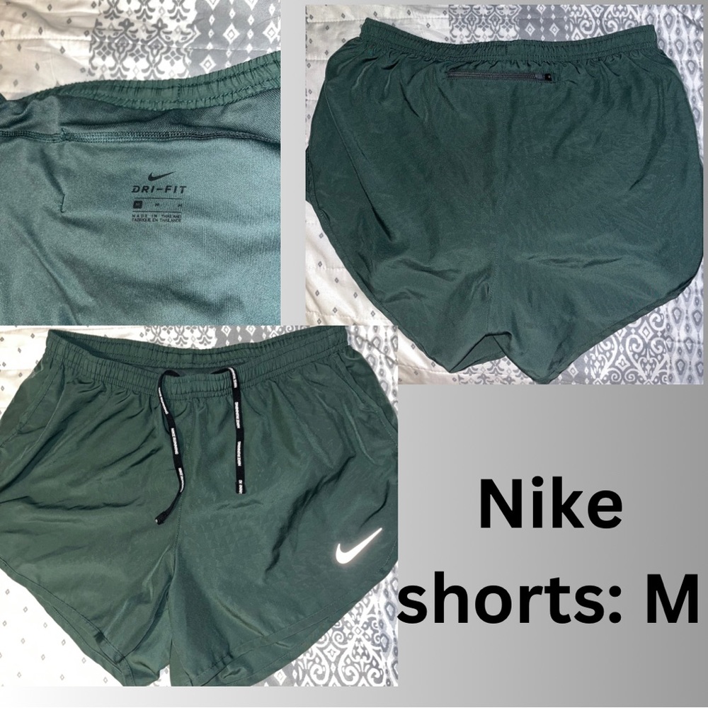 Green Nike Dry Fit running athletic shorts with zipper pocket